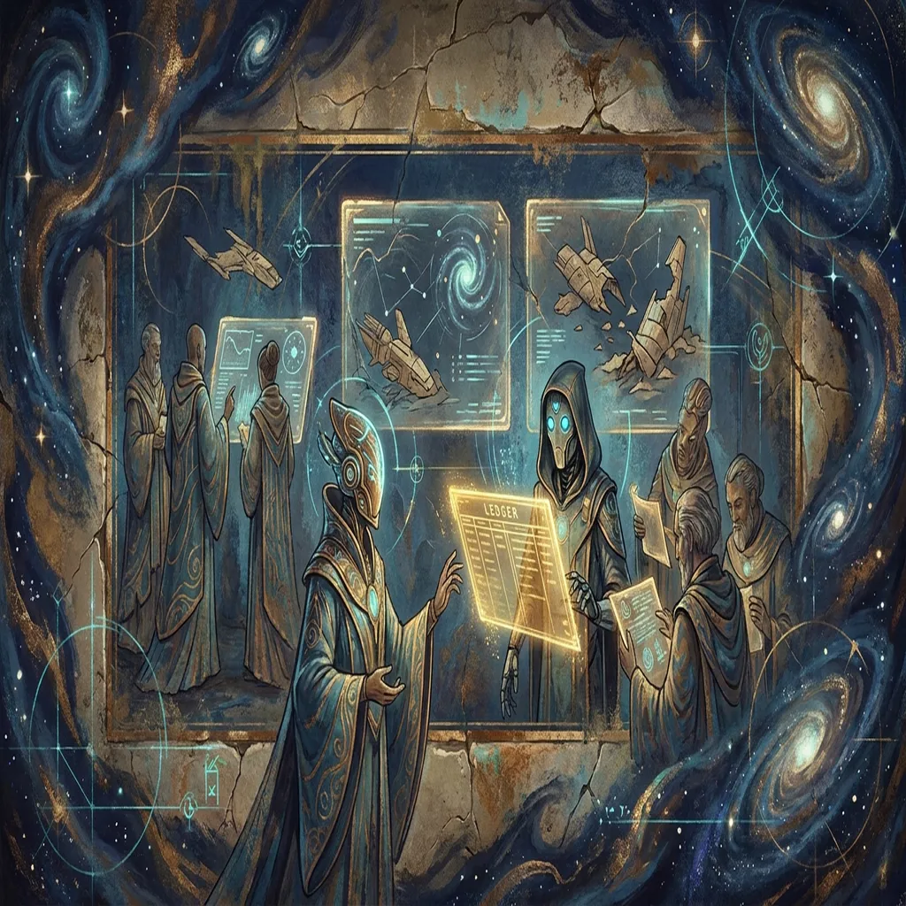 A deep blue and gold insurance claims vault where agentic systems examine documents, evidence packets, approvals, and payment gates under human review