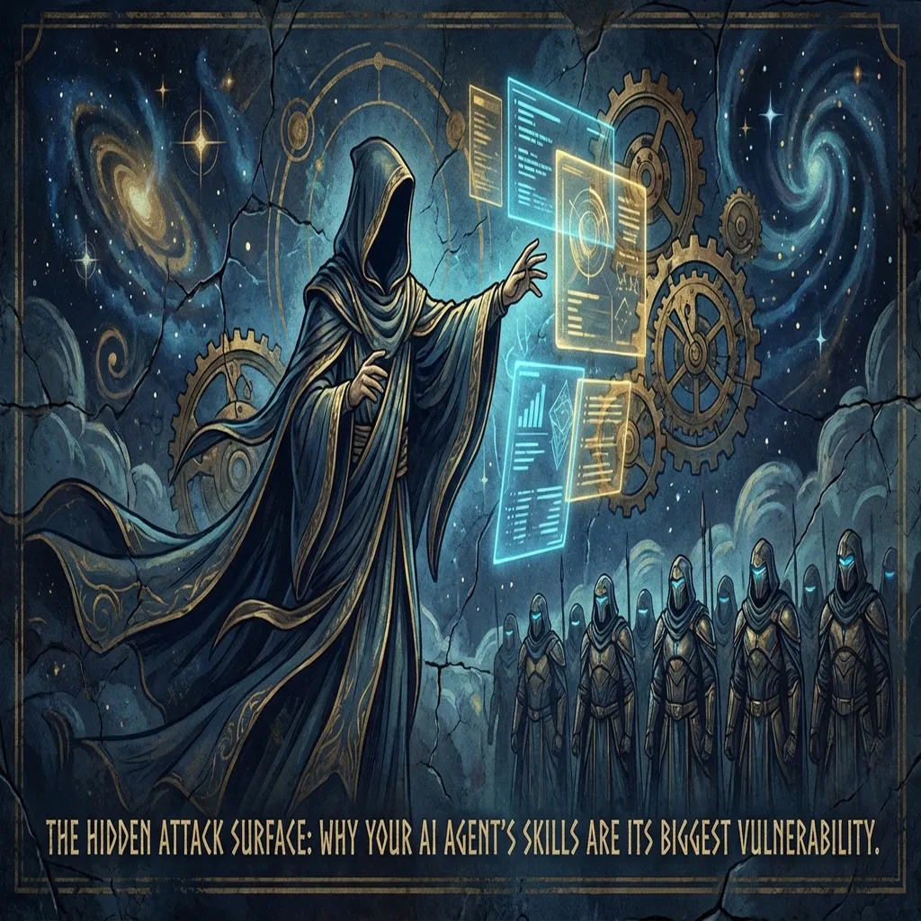 A sentinel figure examining glowing skill modules in a dark vault, some cracked and leaking light