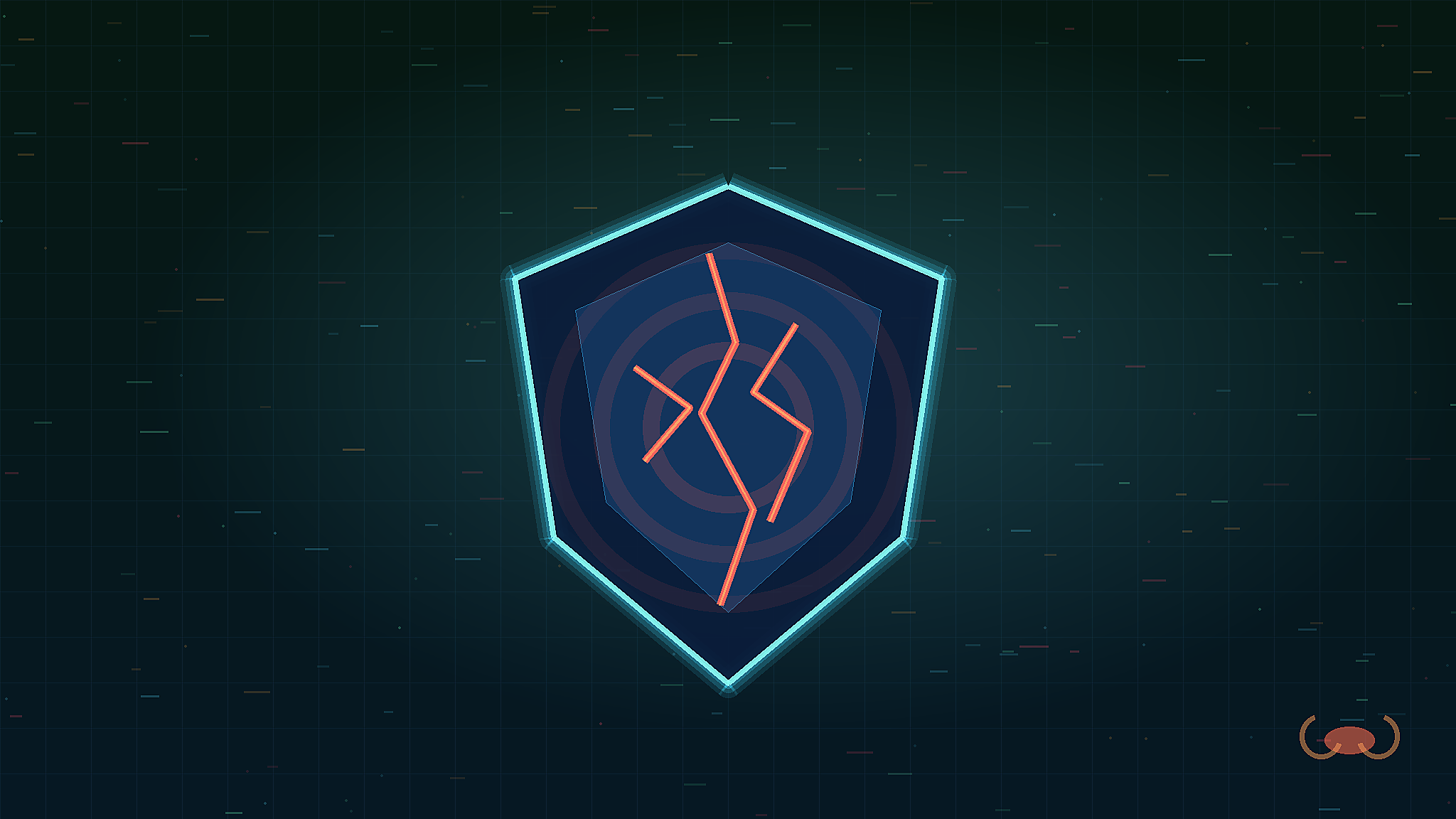 A cracked cyan shield on a dark infrastructure grid, showing the gap between shipped controls and enforced runtime security.