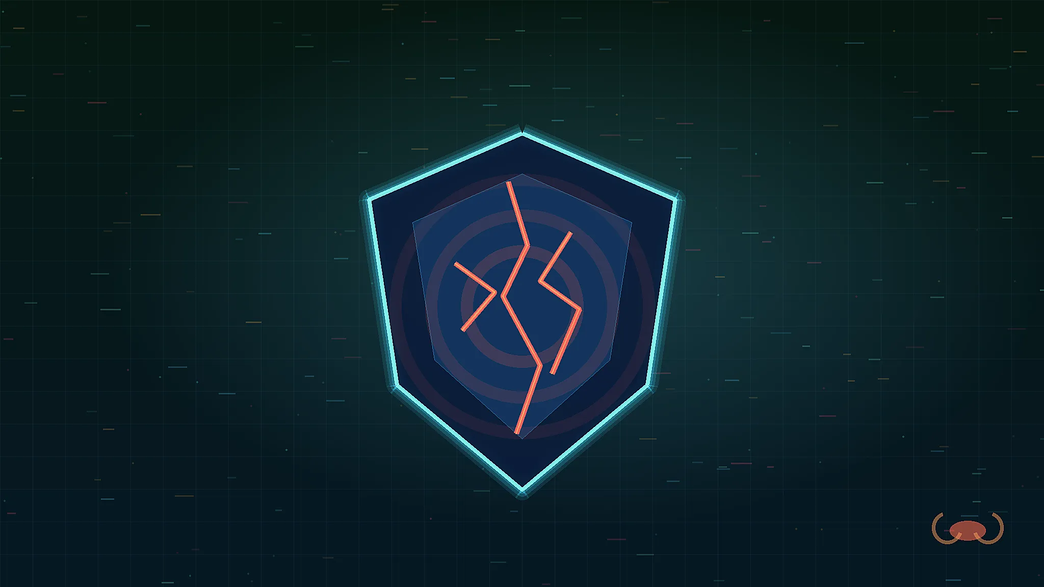 A cracked cyan shield on a dark infrastructure grid, showing the gap between shipped controls and enforced runtime security.